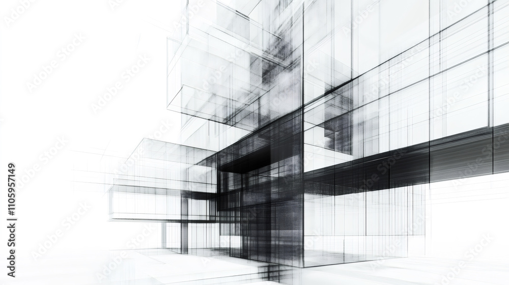 Aufkleber Modern abstract architectural design featuring intersecting lines and geometric shapes in a building structure