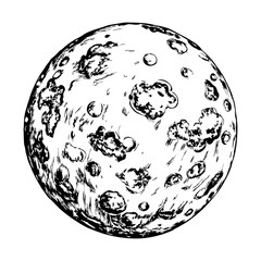 Mars as a small circle with subtle shading, on a white background