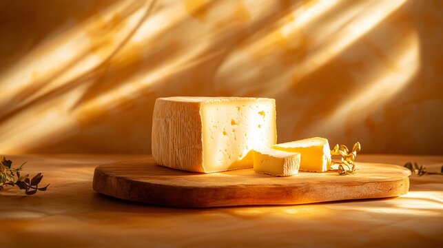 cheese, taleggio, studio light dreamy, marketing campaign, really IPER disruptive, autumn vibes, warm orange, dreamy, artificial,