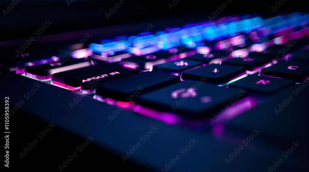 Poster illuminated mechanical keyboard with vibrant colored lights