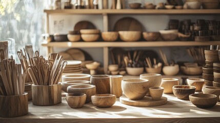 High Quality Handmade Wooden Goods Stylishly Displayed in a Craft Workshop