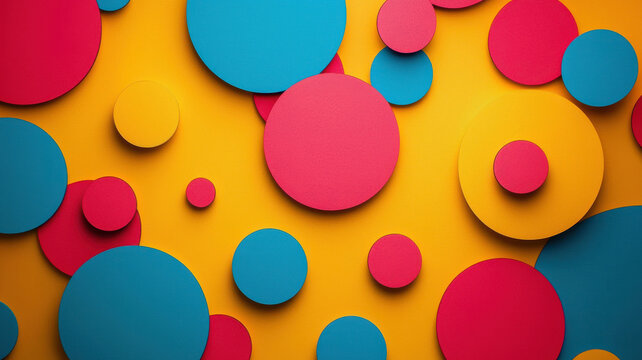 Bright and colorful circles in vibrant shades of blue, pink, and yellow create playful and dynamic background. This design evokes sense of joy and creativity