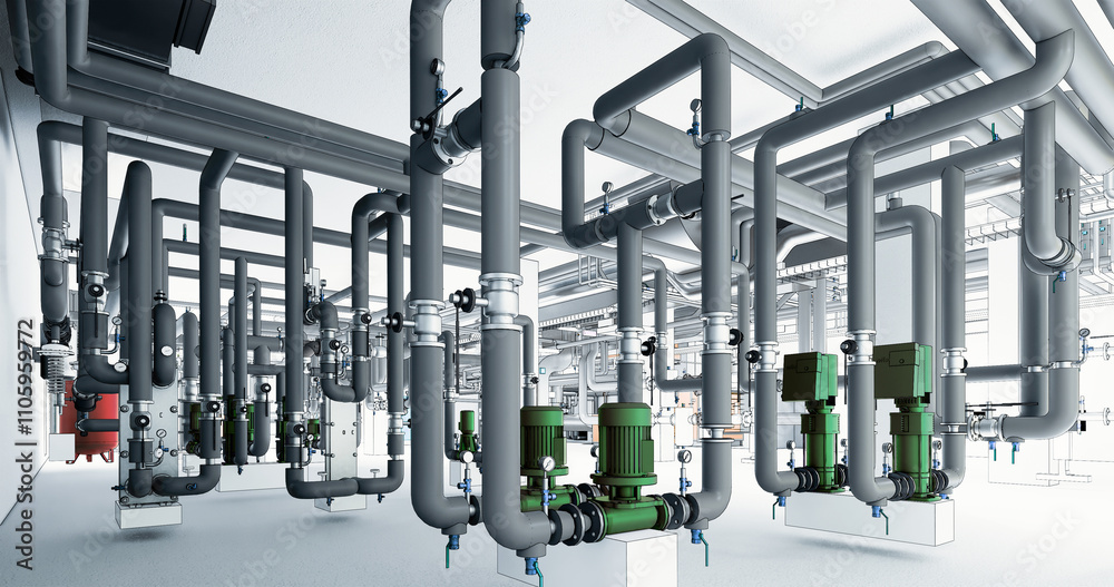Fototapete Conceptual visualization of drawing style of utilities at BIM technology