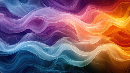 Obraz premium Layered abstract waves of color create immersive and fluid visual experience, blending shades of purple, blue, orange, and white in harmonious flow