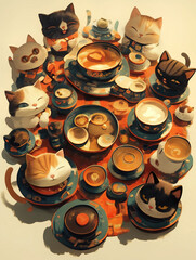 Whimsical Tea Party with Cats