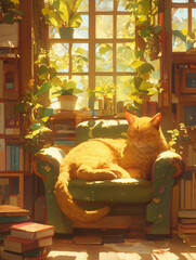 Cats Relaxing by a Sunny Window