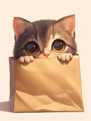 Curious Cat Peeking from a Cardboard Box