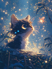 Black Cat with a Magical Glow