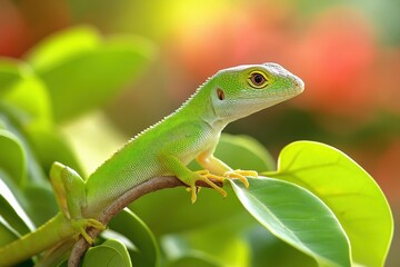 Fototapeta premium Crested Anoles Fighting-6202. Beautiful simple AI generated image
