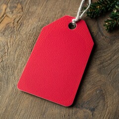 Christmas sale tag Red gift tag on wooden background