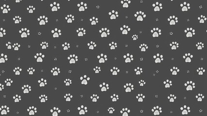 Dark grey doodle paw prints seamless pattern for a cozy and calming atmosphere in a nursery or bedroom, pet patterns, baby room, kids room