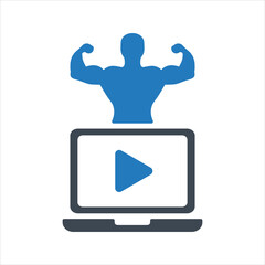 Online fitness icon. Fitness video. Home workout icon