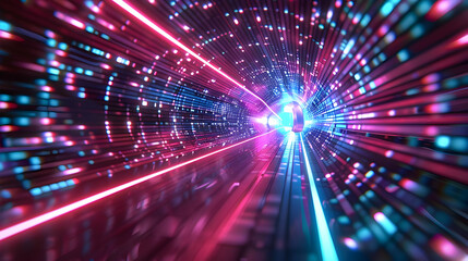 Abstract 3D Rendering: Pink and Blue Neon Lights Illuminate a Futuristic Tunnel, Digitally Created