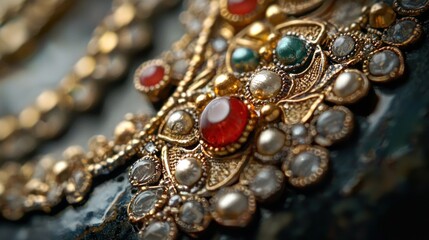 A close-up of embellishments on a piece of jewelry, showcasing the attention to detail and artistry involved in its creation