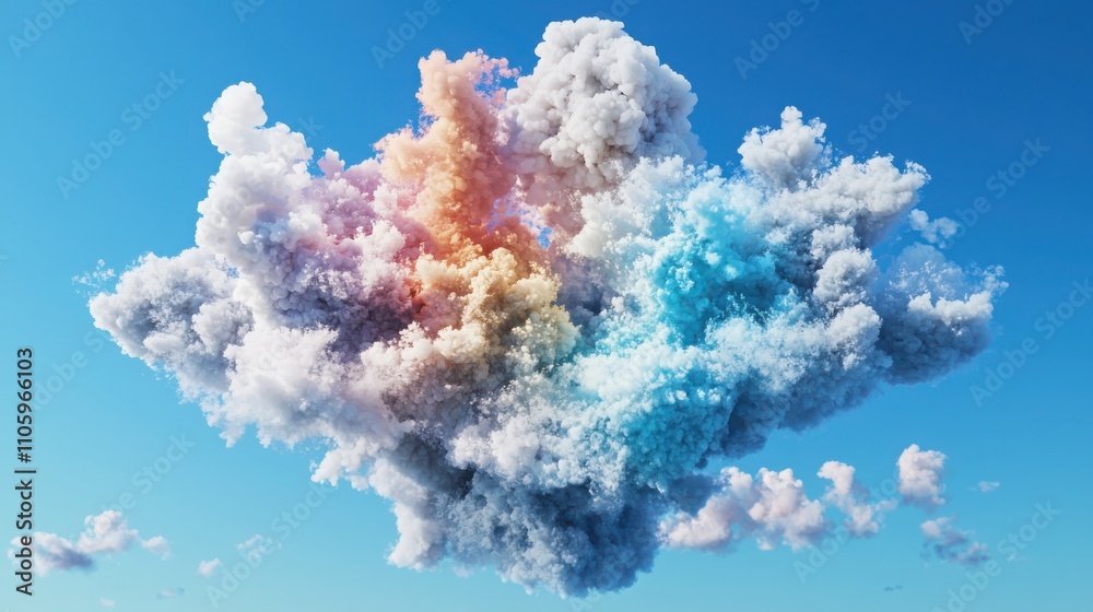 Poster visualizing atmospheric data cloud formations illustrating complex mathematical algorithms sky digit