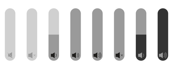 Volume indicator icons set, volume indicator in light and dark versions, level visualization, vector icons set isolated on white background.