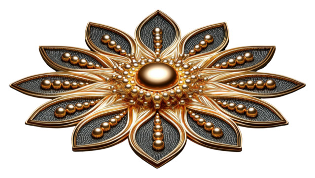 Luxury gold floral ornament mandala design 3d render jewel transparent background - Powered by Adobe