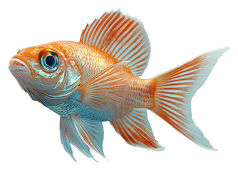 Fototapeta premium Vivid Orange Fish Aquarium Pet Tropical Fish Fin Detail Aquatic Life Isolated on Black
