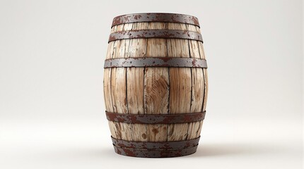 Obraz premium Aged wooden wine barrel with rusty iron bands, red wine, vintage, aged, winemaking
