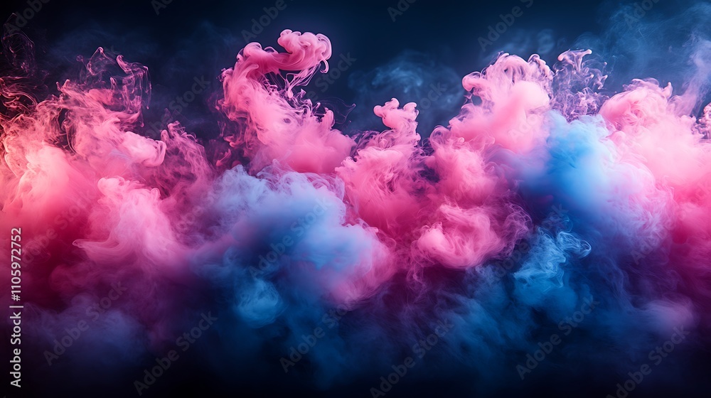 Wall mural Vibrant ink patterns merge stunning blue pink hues over black backdrop picture