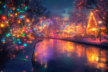 Fototapeta premium Colorful Christmas light. generative AI