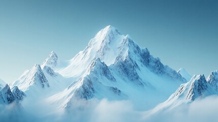 Obraz premium Majestic snow-capped mountain peak rising above a sea of clouds under a clear sky.