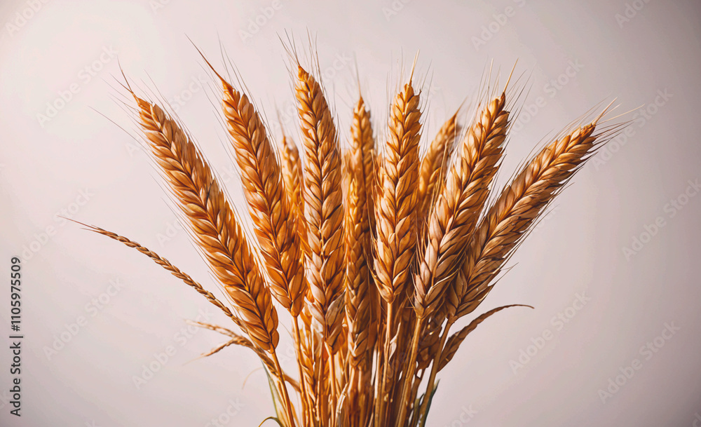 Poster Bunch of golden wheat is displayed in a bunch. The wheat is brown and has a slightly rough texture. The wheat is arranged in a way that it looks like a small tree