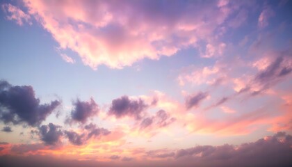 Obraz premium Sunset sky with pink and purple hues, dreamy clouds blend with landscapes