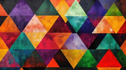 Abstract geometric wall art featuring interlocking triangles in bold colors, celebrating the new year.