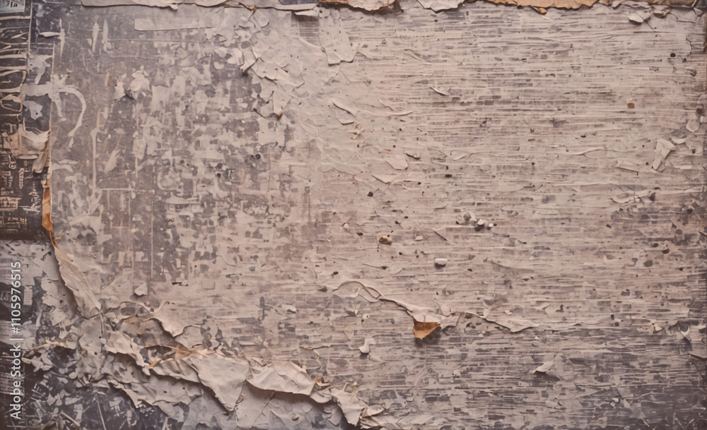 Aufkleber wall with a lot of peeling paint and a lot of paper on it. the paper is torn and crumpled