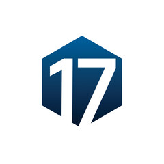 Number seventeen vector logo symbol in the dark blue hexagonal on white background. Vector template for your design