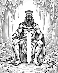 Fototapeta premium Mighty King with Sword in Mystical Forest
