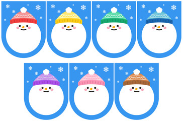 겨울 크리스마스 눈사람 모자쓴 눈사람 가랜드 유치원 어린이집 환경구성 일러스트