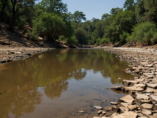 Drought affecting water sources due to irregular rainfall.