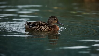 Duck floating peacefully on water.