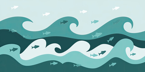 Naklejka premium Calm Ocean-Inspired Washi Paper Design with Wave Patterns