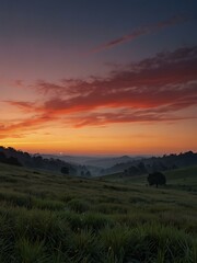 Obraz premium Dusk landscape with gradient sky from warm to cool tones.