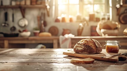 Obraz premium Empty wooden table with christmas theme in background, Warm Glow: A Cozy Evening at a Wooden Table