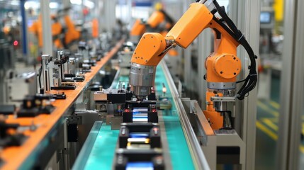 Automated Assembly Line with Sensors and Robotics in Manufacturing Process