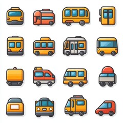 A set of various (Public Transport Icon Set) in full detail, isolated on a transparent background.