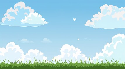 Blue Sky and White Clouds with Grass Background Image