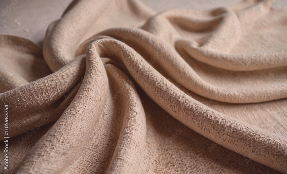 Poster Piece of fabric with a pattern on it. The fabric is tan in color. The fabric is folded in half