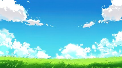 Fototapeta premium Blue Sky and White Clouds with Grass Background Image