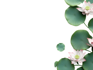 Lotus Leaves and Blooming Flowers with Copy Space. Nature Concept. Nature and Calmness.