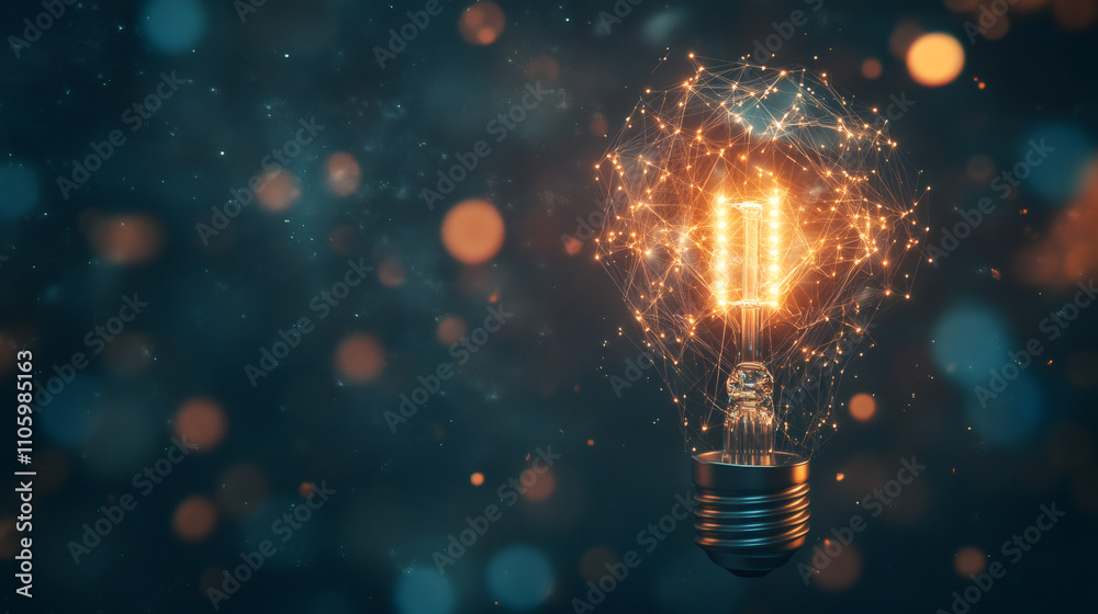Poster connected lightbulb symbolizing innovative idea generation and futuristic technology