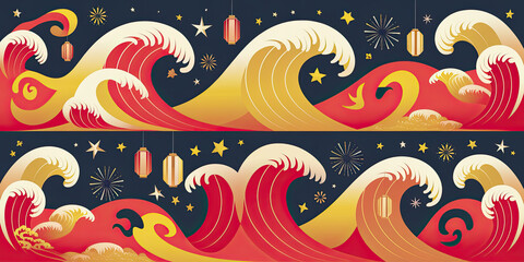 Obraz premium Festive Washi Paper Design with Energetic Waves and Vibrant Colors
