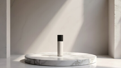 Minimal podium on a background with leaf shadows perfect for elegant product presentations