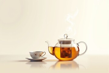 Glass Teapot, Porcelain Saucers