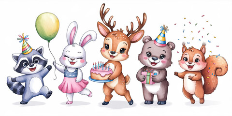 Naklejka premium Festive Watercolor Illustration of a Party Scene