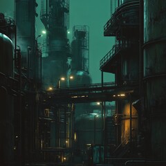 A Nighttime View Of An Industrial Refinery Complex